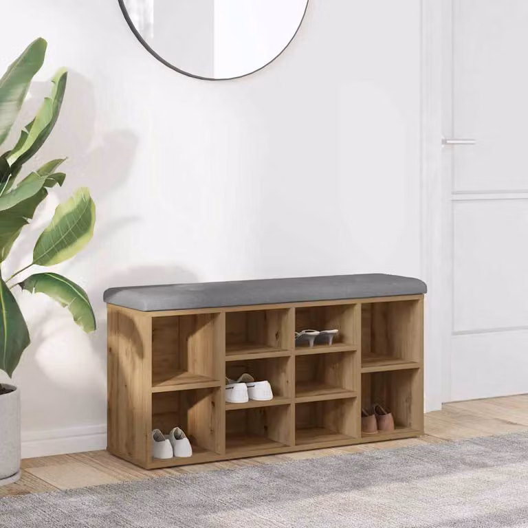 Scarpiera moderna vidaXL in legno rovere color marrone e grigio, L 82 cm x P 32 cm x H 45,5 cm