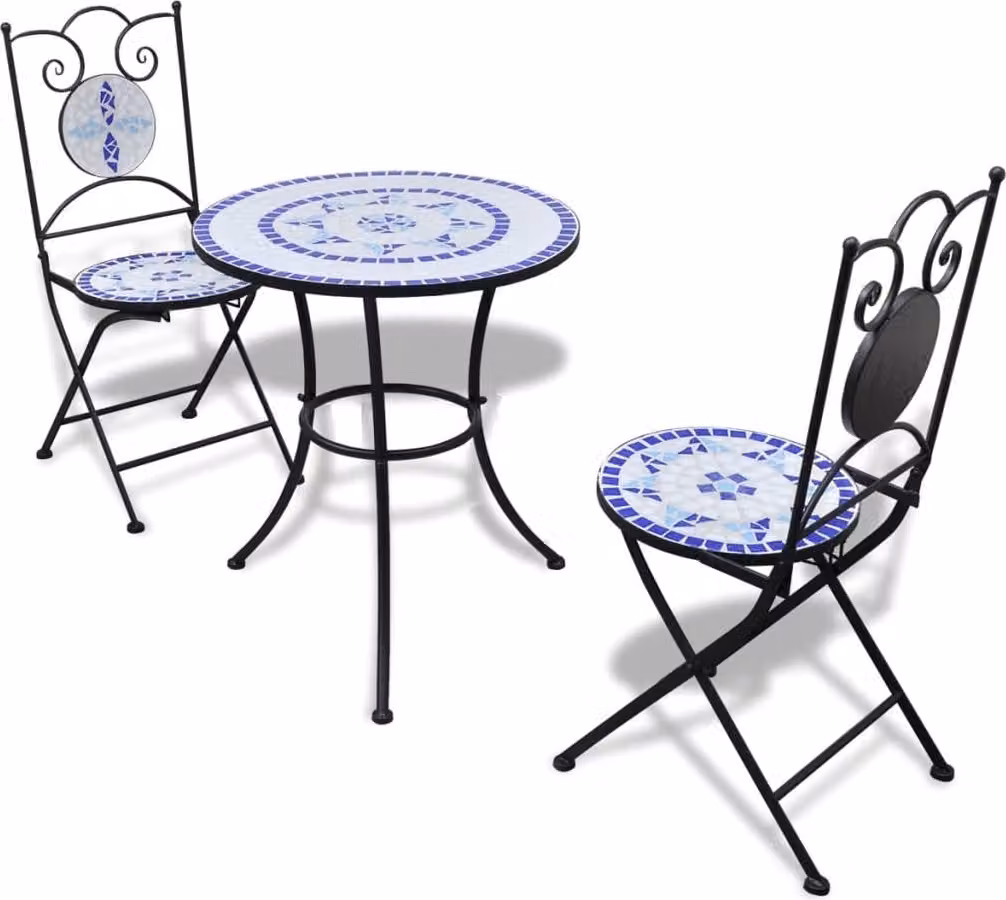 The Living Store Set da bistrot 3 pezzi in Vetroceramica blu e bianco