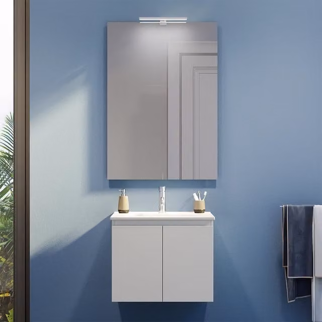Mobile bagno sospeso Yili bianco con lavabo e specchio con illuminazione LED L: 80 cm – 1