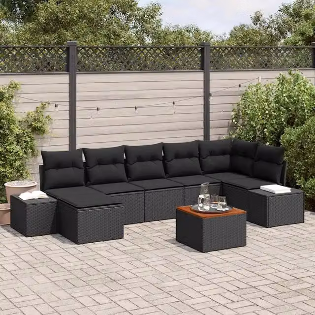 Set Divano da Giardino 8 pz Nero 3356658
