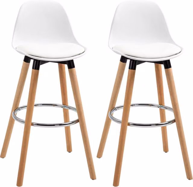 Sgabelli da Bar Minimal Bianchi in Faux Leather con Struttura in Legno di Faggio e Metallo L/P/H: 43 x 43 x 91 cm