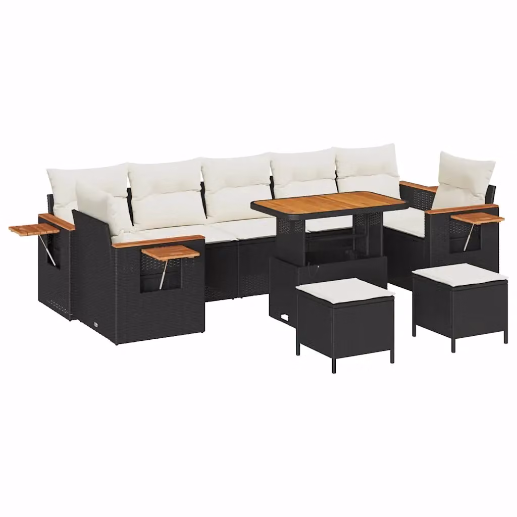 Set Divano da Giardino vidaXL 10 Posti a Forma a U con Tavolino e Pouf Nero e Beige – 2