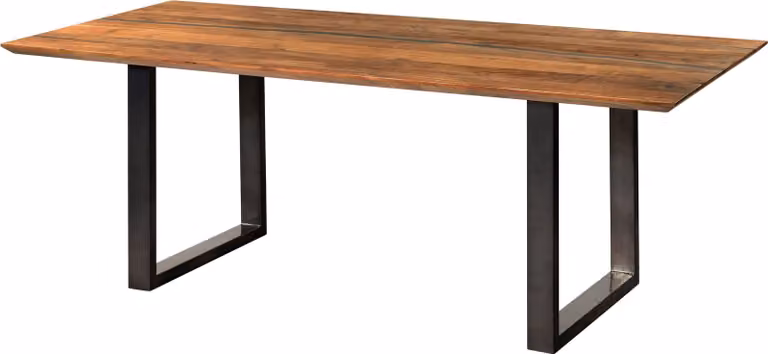 MASSIVMOEBEL24 | Tavolo da pranzo in legno di acacia e resina epossidica nera 180x90x76 laccato natur / gambe a U antracite lucido EPOXY