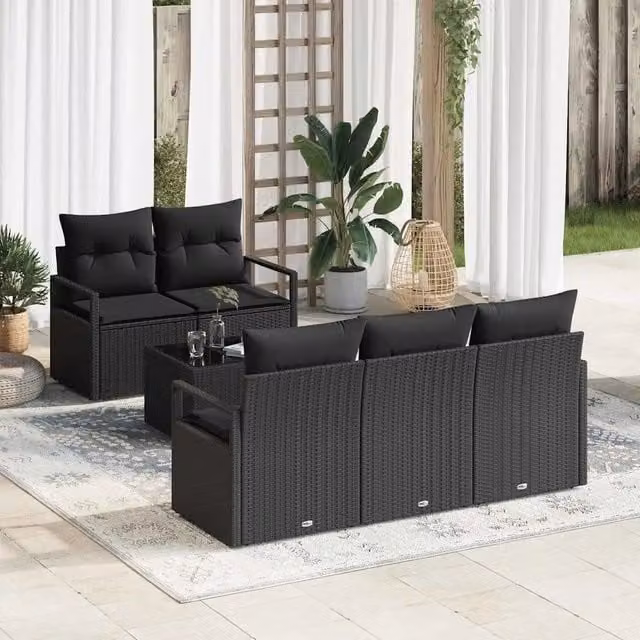 Set di divani 6 pz 5-Numero di posti Nero polyrattan 3346263
