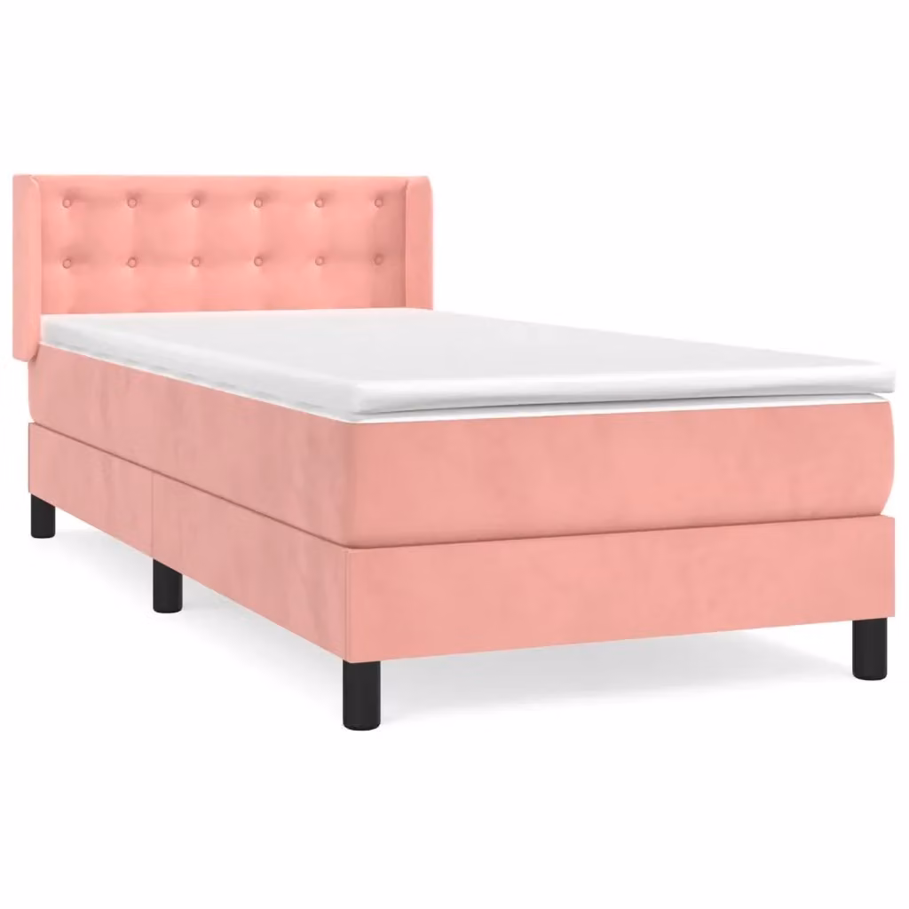 vidaXL Giroletto a Molle con Materasso Ibrido in Velluto Rosa e Bianco, L/P/H: 90 x 200 x 93 cm – 2