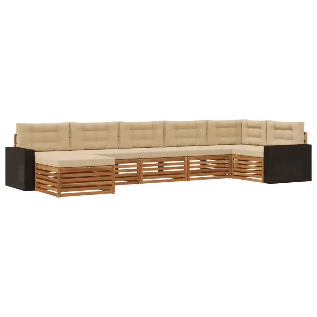 Set di divani da esterno a L vidaXL in legno di acacia con 7 pezzi, colore beige e sabbia – 2