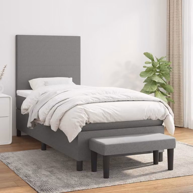 vidaXL Letto boxspring con materasso in tessuto grigio scuro 90x200 cm - Letto boxspring - Boxspringbetten - Bett - Schlafzimmermöbel