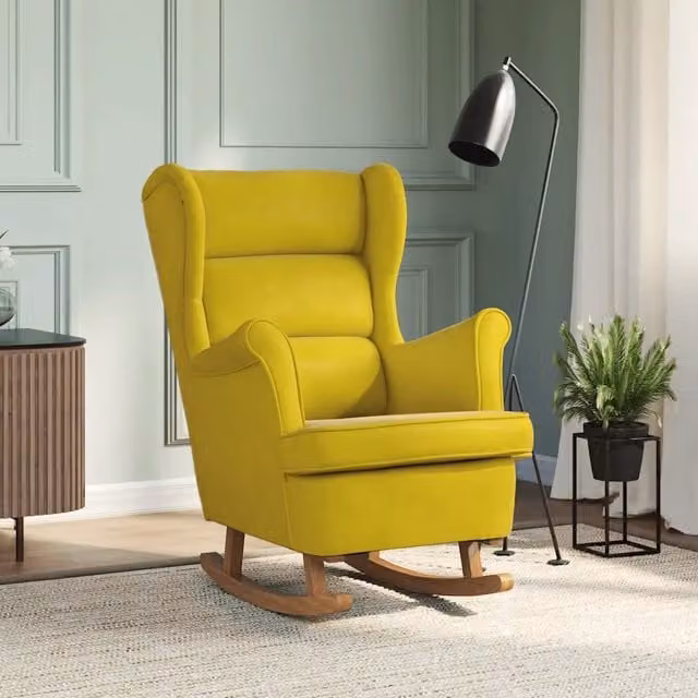 Sedia a dondolo con schienale alto in velluto giallo vidaXL L: 74 cm, P: 90 cm, H: 110 cm – 1