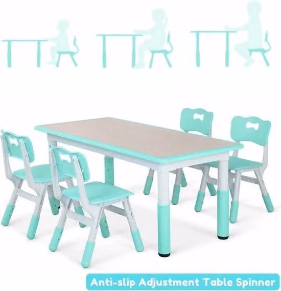 Banco per bambini con 4 sedili - Regolabile in altezza - Verde - Tavolo per attività - Tavolo per studio