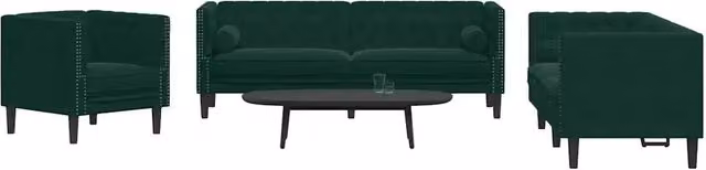 Set di Divani Chesterfield vidaXL in Velluto Verde con Cuscini, Composto da un Divano a 3 Posti e un Divano a 2 Posti – 2