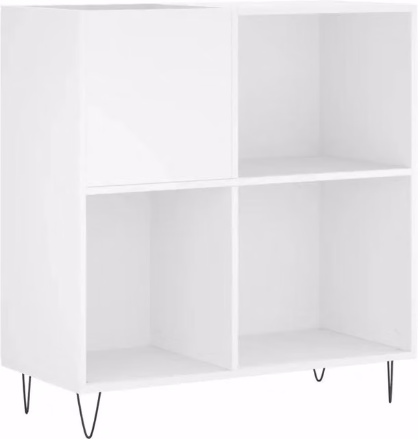 Mobiletto portadischi in stile industrial HELLOSHOP26 in legno composito e metallo bianco L: 84,5 cm, P: 38 cm, H: 89 cm