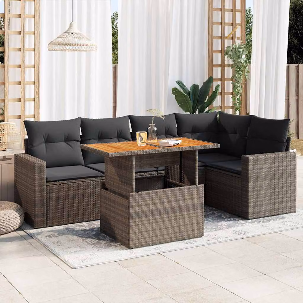 Set Divano da Giardino vidaXL 6 pz a Forma a L con Tavolino, Polyrattan e Cuscini Grigio