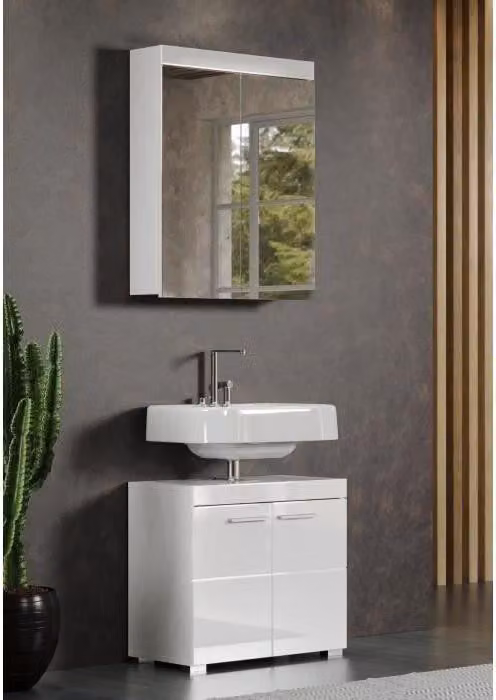 Armadio da bagno con specchio Amanda, 2 ante, bianco, 60 x 17 x 77 cm