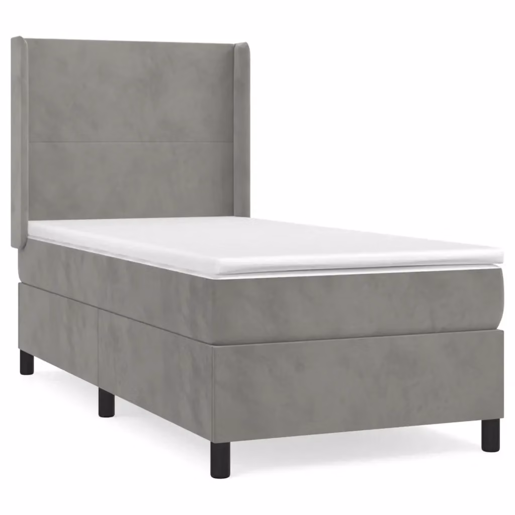 vidaXL Giroletto a Molle con Materasso in Velluto Grigio Chiaro e Bianco L/P/H: 90 x 200 x 128 cm – 2