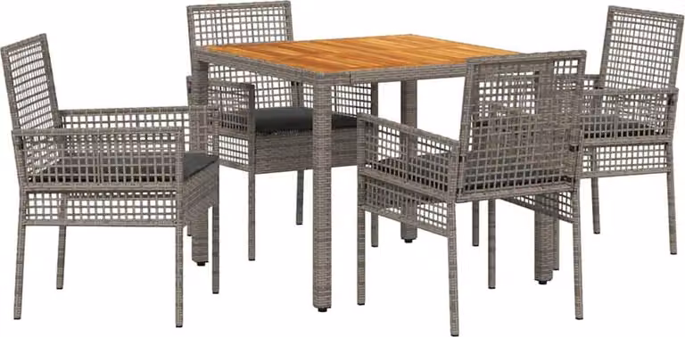 Set da Pranzo per Giardino 5 pcs Grigio polyrattan