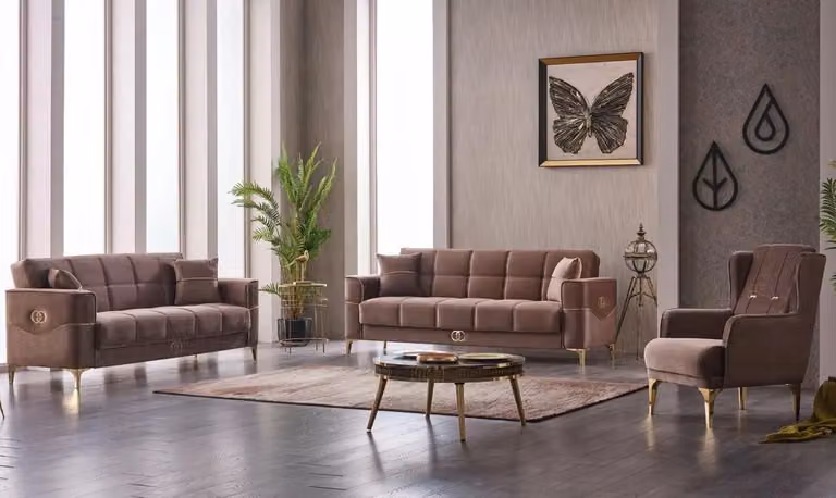 Garnitur Dreisitzer 3 Sitzer Sofa Stoffsofa Polstersofa Braun Couch Sitzpolster