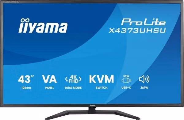 Monitor PC Iiyama Prolite X4373UHSU-B2 da 42.5 pollici 108 cm 4K Ultra HD LED Nero con pannello VA e connettività USB-C, HDMI, DisplayPort e USB-A