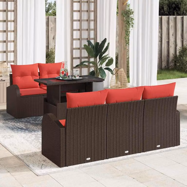 Maison Exclusive - Set da giardino composto da 6 pezzi, divano in rattan sintetico marrone