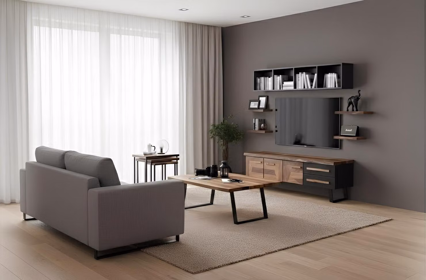 Tavolino da divano, set di tavolini, mobili per soggiorno, stile moderno, colore marrone, nuovo