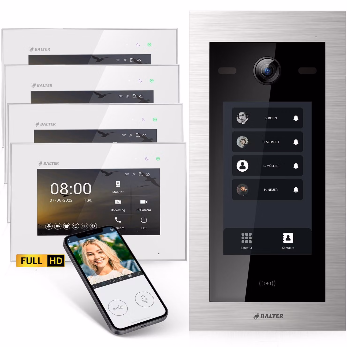 Kit videocitofono Full HD - Schermo touchscreen da 7 pollici - Obiettivo grandangolare da 175°