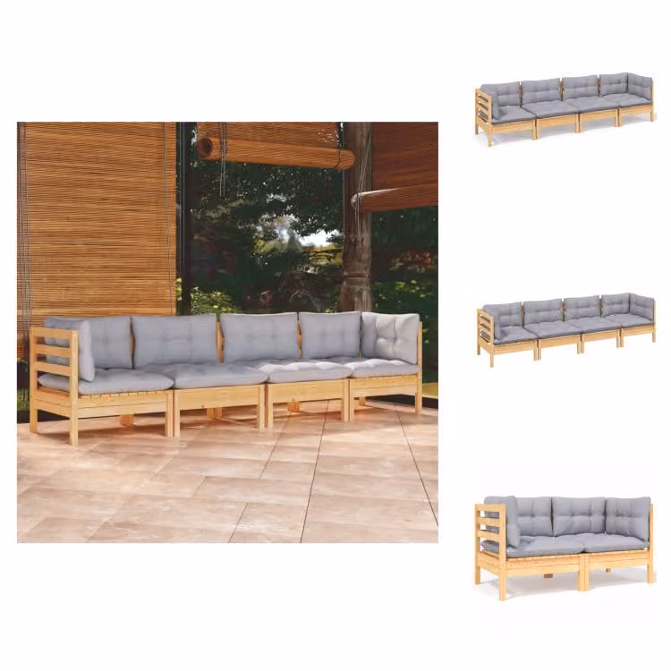 vidaXL Set di 4 pezzi da giardino con cuscini grigi in pino massiccio - Set di mobili da giardino