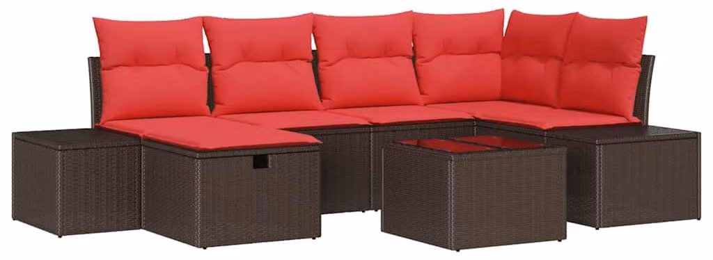 Set Divano da Giardino con cuscino 7 pcs Marrone polyrattan