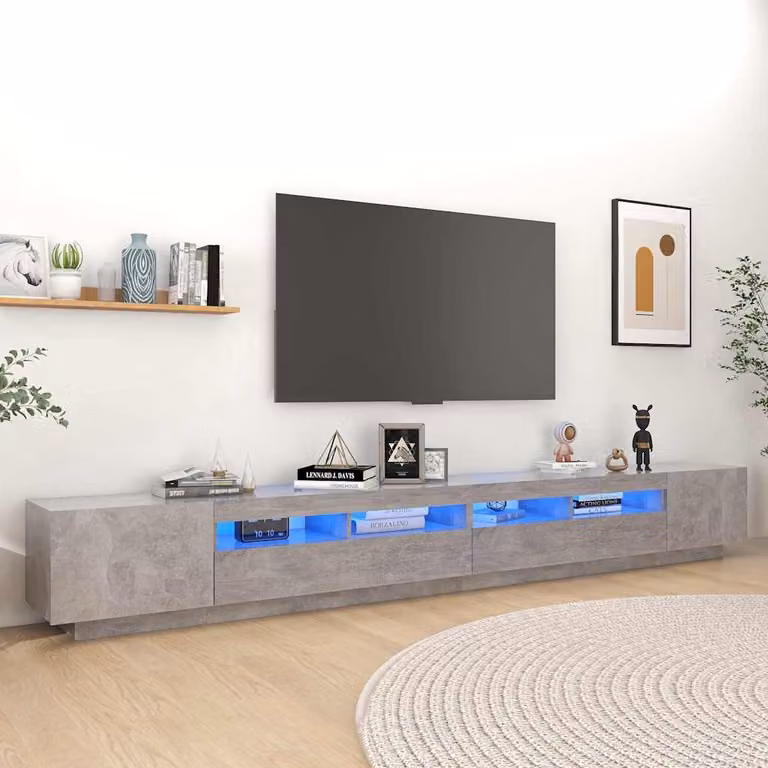 vidaXL Mobile Porta TV Moderno con Luci LED Integrate Grigio Cemento L: 300 cm, P: 40 cm, H: 35 cm
