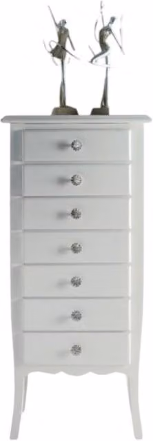 Cassettiera in legno con 7 cassetti in stile arte povera laccata bianco opaco Mobili 2G L: 50 cm, P: 37 cm, H: 107 cm