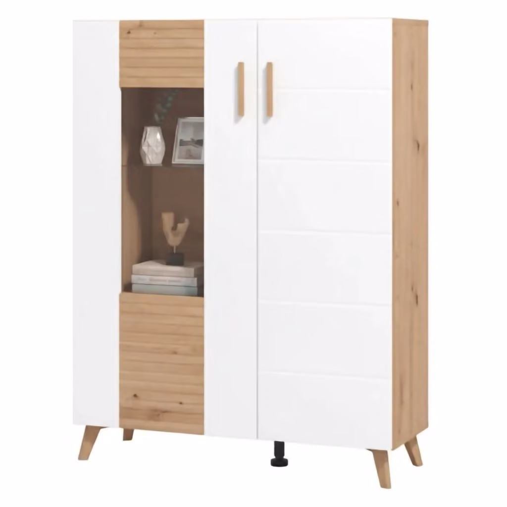 Mobile Espositore Cetona DMORA con Vetrina e 4 Ripiani, Marrone Rovere Nodi, L: 96 cm, P: 35 cm, H: 125.5 cm – 2