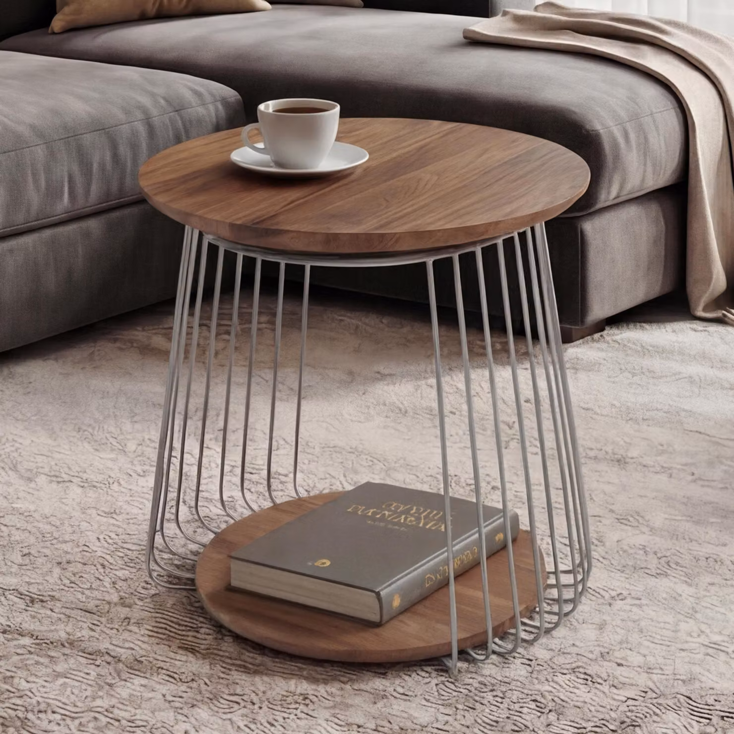 Tavolino MCA HWC-P60, tavolino tavolino lounge, metallo MDF rotondo Ø 50cm ~ marrone
