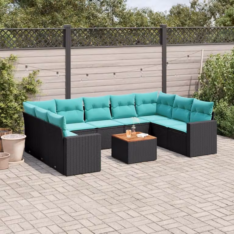 Maison Exclusive - Set da giardino 10 pezzi con cuscini in polyrattan nero