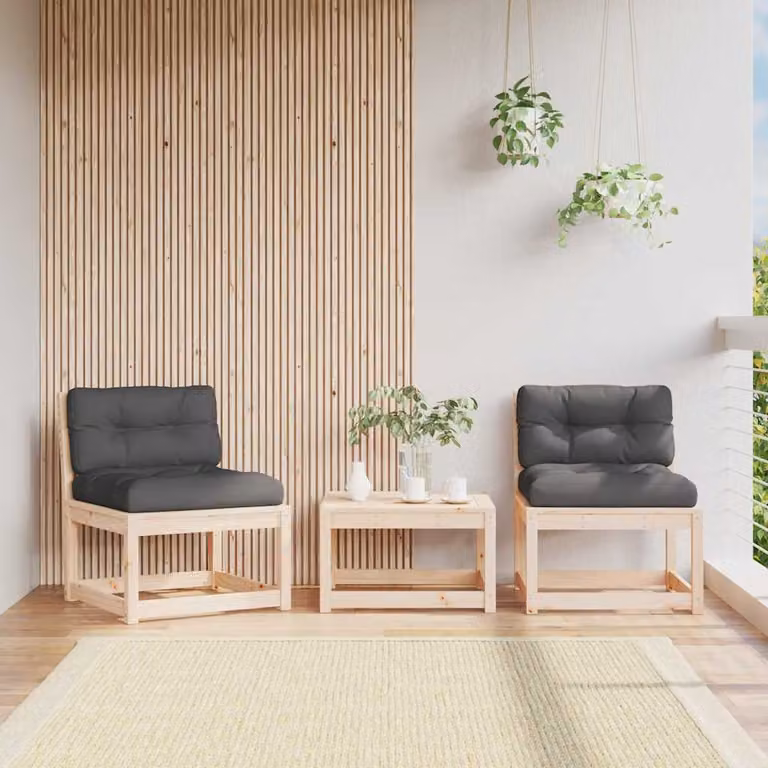 Set di 2 divani da giardino vidaXL in legno massello di pino con cuscini in stile rustico