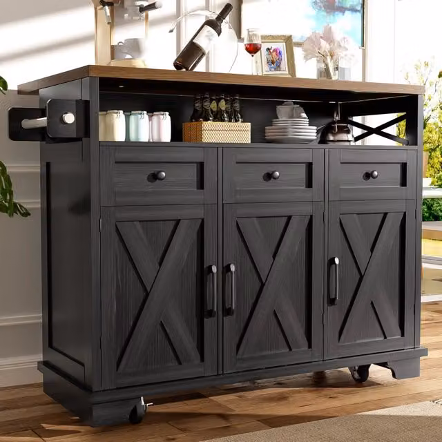 Isola da cucina moderna REDOM in MDF e metallo nero, L: 118 cm, P: 43 cm, H: 98 cm