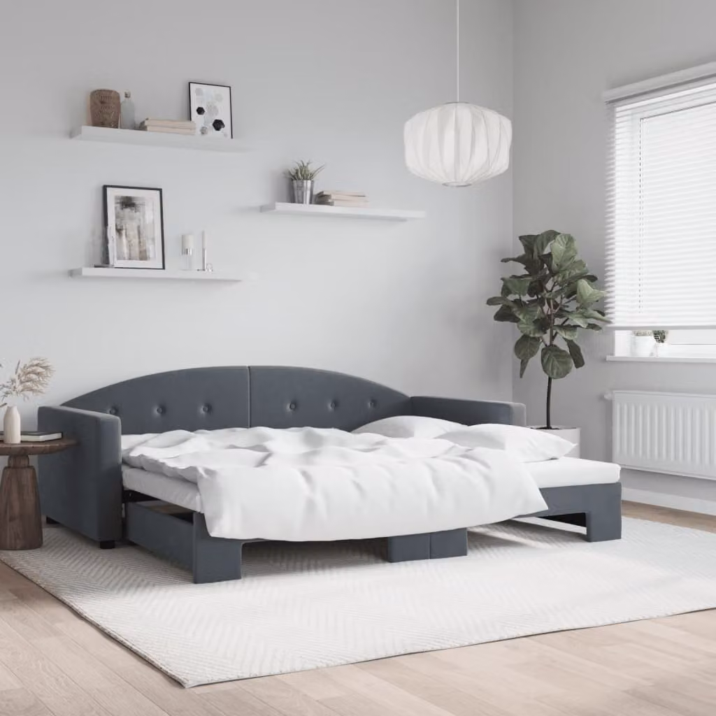vidaXL Divano Letto con Letto Estraibile in Velluto Grigio L/P/H: 90 x 190 cm