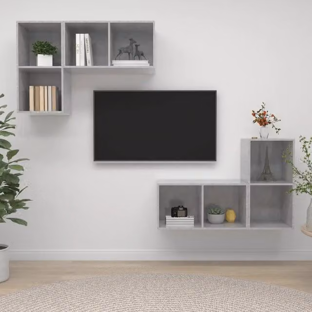 Mobile TV da parete vidaXL in legno multistrato, 4 pezzi, Grigio Cemento, stile moderno per il tuo soggiorno
