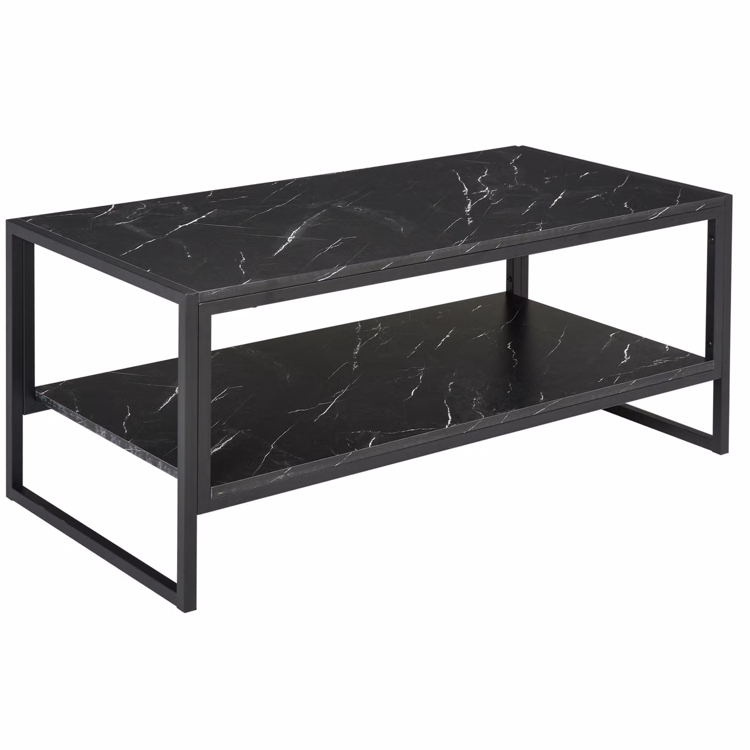 HOMCOM Tavolino in stile moderno con 2 ripiani, 106 x 50 x 47 cm, nero