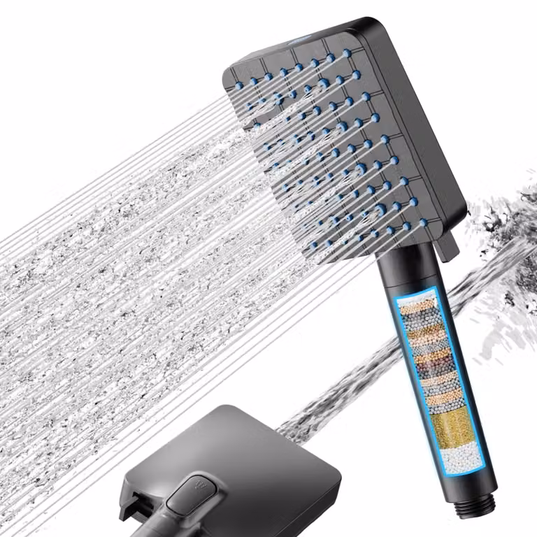 Doccia a mano con filtro, filtrazione a 20 strati, 7 tipi di getto, colore nero, per l'uso in doccia