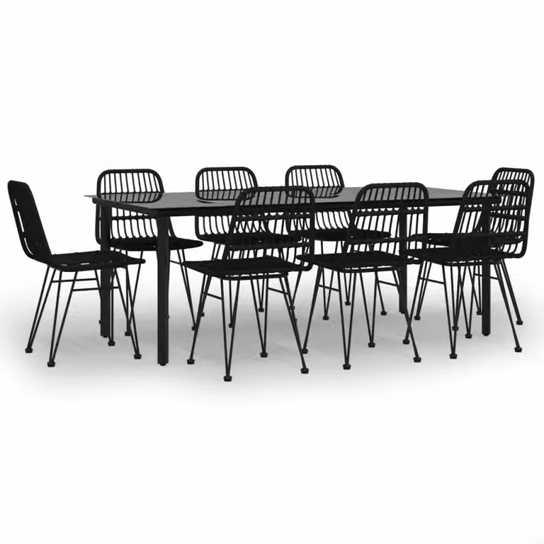 Set da pranzo da giardino vidaXL in polyrattan nero con tavolo in vetro e 9 pezzi