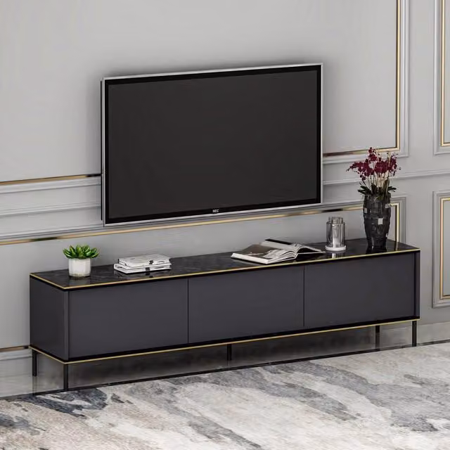 Vicchio, Mobile Porta tv 3 Ante, 180x35x45h cm Nero Antracite