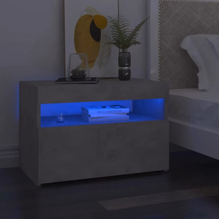 Comodino moderno vidaXL con luci LED in grigio, L: 60 cm, P: 35 cm, H: 40 cm