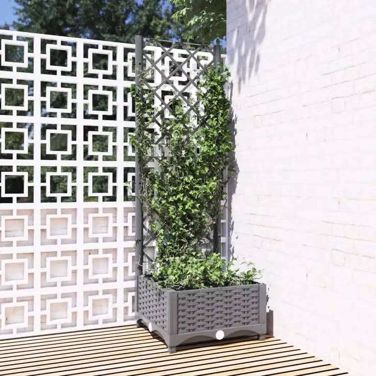 Fioriera da giardino con graticcio vidaXL Grigio Chiaro in plastica L/P/H: 40 x 40 x 121,5 cm