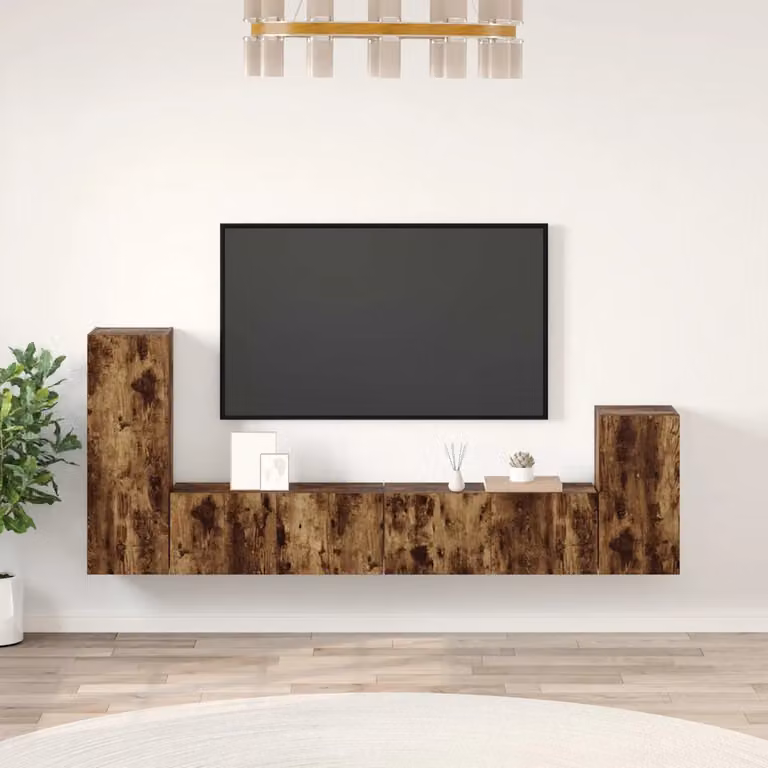 Set di mobili porta TV 4 pezzi vidaXL in legno Rovere Fumo, design moderno e sospeso per il tuo soggiorno