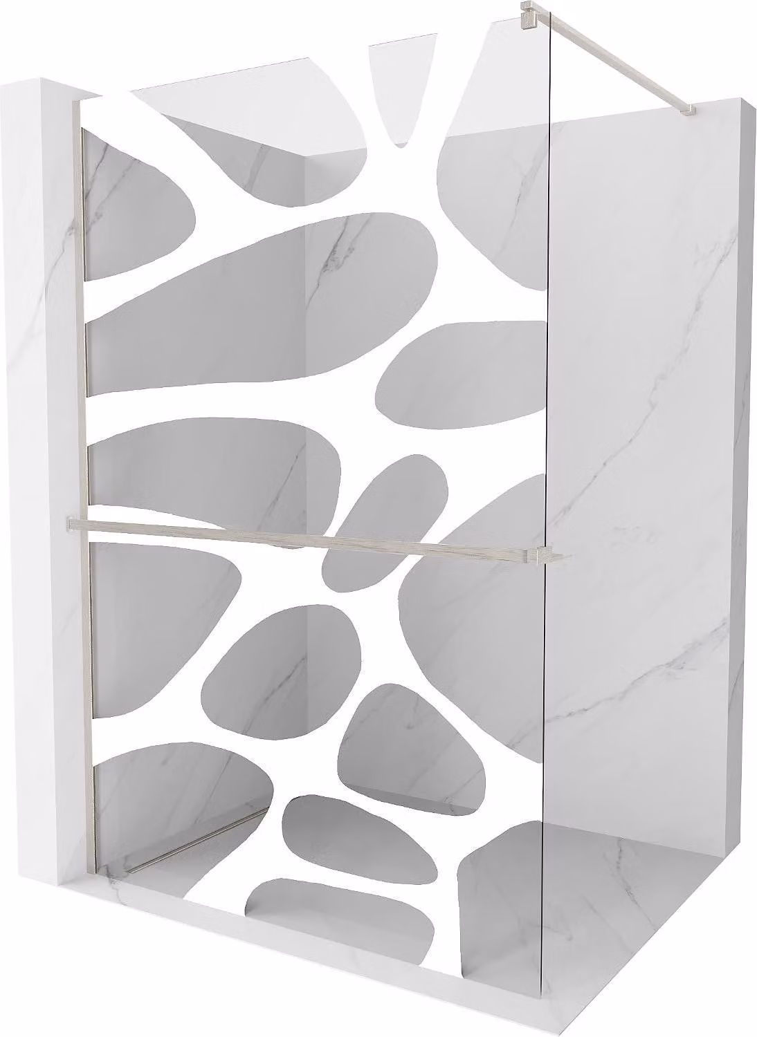 Mexen Kioto+ parete doccia con mensola Walk-in 110 x 200 cm, onda bianca, nichel spazzolato - 800-110-121-97-97