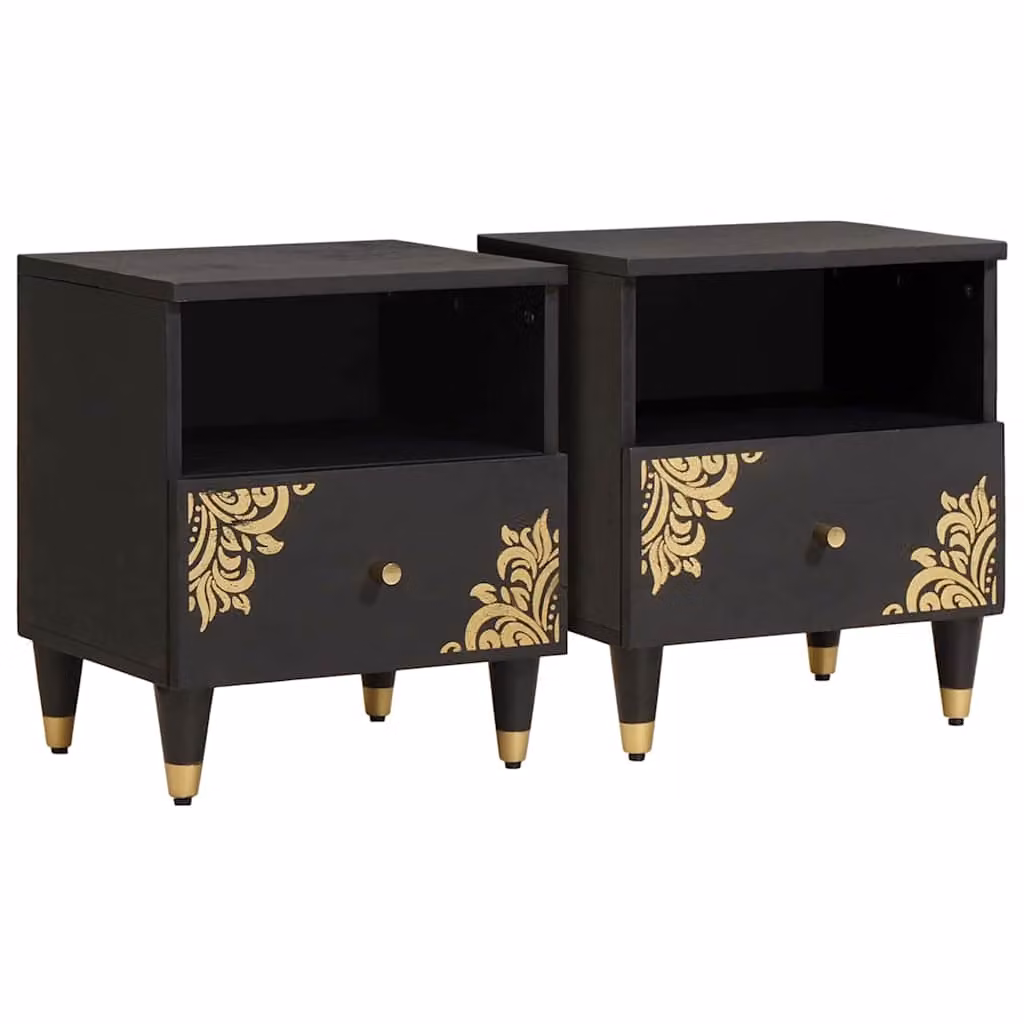 Set di 2 comodini vidaXL in legno di mango e metallo, stile moderno con finitura opaca, L 40 cm x P 33 cm x H 46 cm