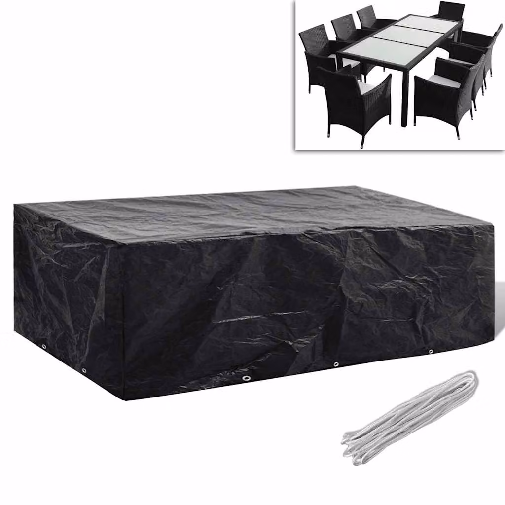 Copertura per mobili da giardino vidaXL con 8 occhielli, colore nero, L 300 x P 140 x H 90 cm