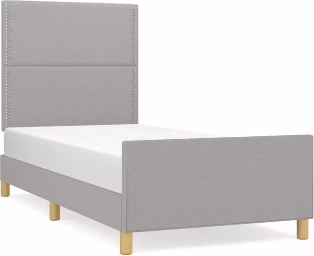 Letto singolo per adulti in tessuto grigio chiaro con struttura in legno di larice e doghe rigide L/P/H: 193 x 90 x 128 cm