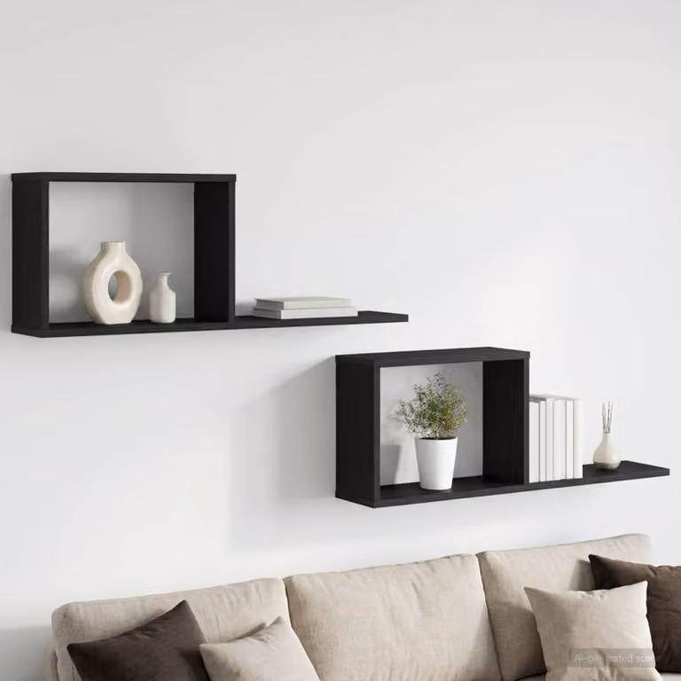 Set di 2 scaffali flottanti moderni vidaXL in MDF colore nero L: 80 cm, P: 15 cm, H: 30 cm