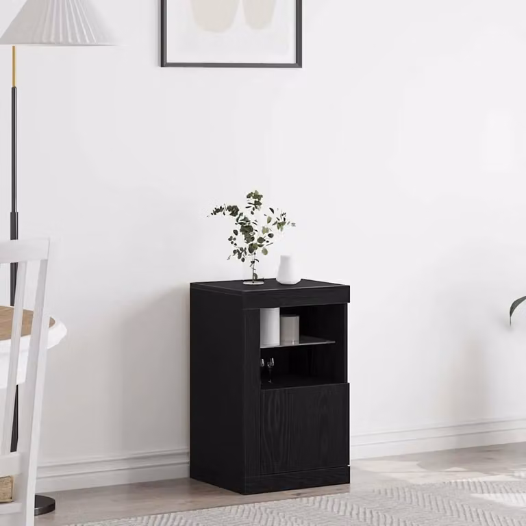 Madia moderna con LED vidaXL in legno ingegnerizzato e vetro, colore nero, L 41 cm x P 37 cm x H 67 cm