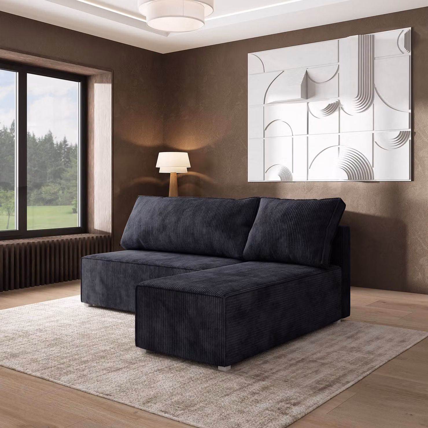 Divano angolare Masseno BRISO P con funzione letto a L, divano con box letto, divano da salotto, divano, divano, divano letto, set di divani - nero, POSO 135