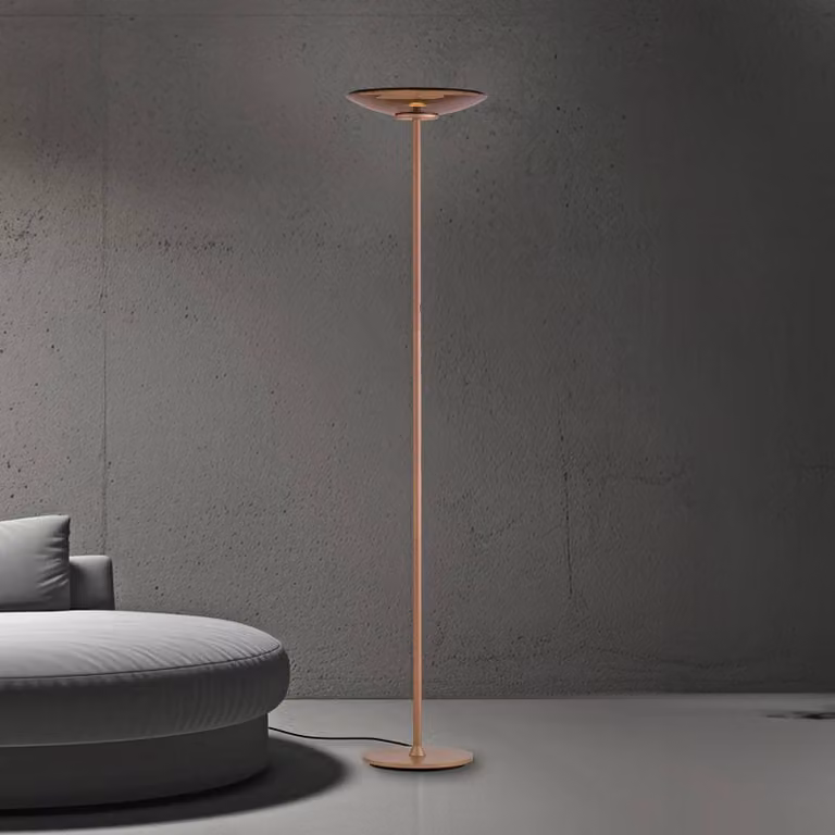 PURE Lampada da terra con luce lettura Moon, dimmerabile, Bronzo / Ottone antico, Soggiorno / Sala da pranzo, Alluminio, Moderno, Lampada LED da terra
